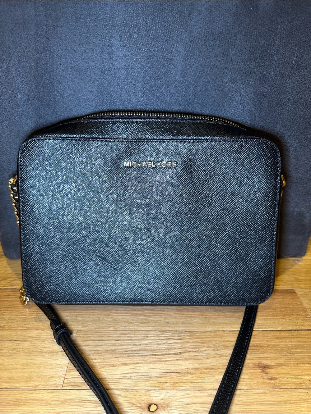Michael Kors Black Leather Crossbody with Gold Hardware